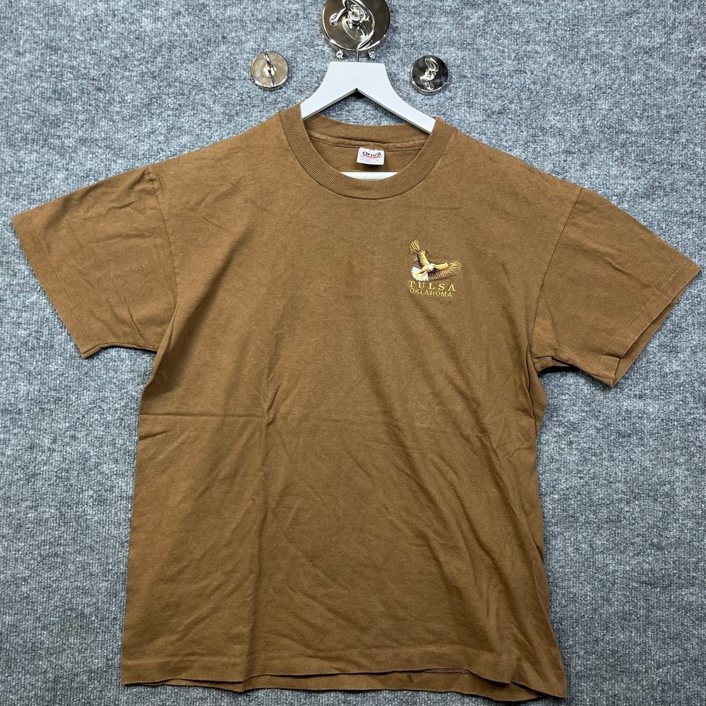 Vintage 90s Anvil Tulsa Oklahoma T-Shirt Men's Brown Single Stitch USA Made - L